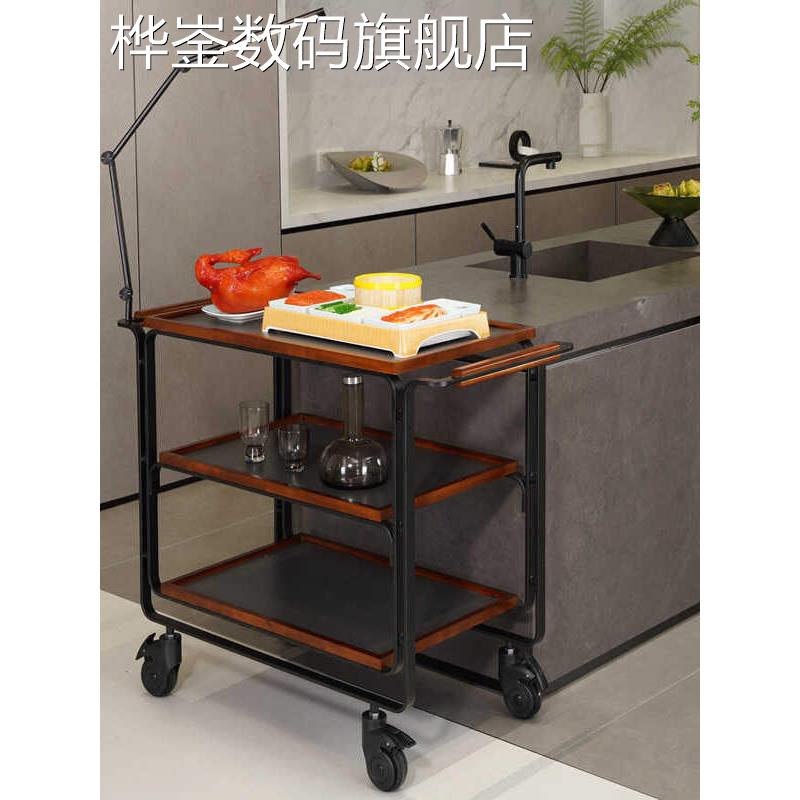 桦崟酒店片鸭车上菜传送移动大号服务车多功能烤鸭车移动餐车带灯三层摆件饰品垫垫