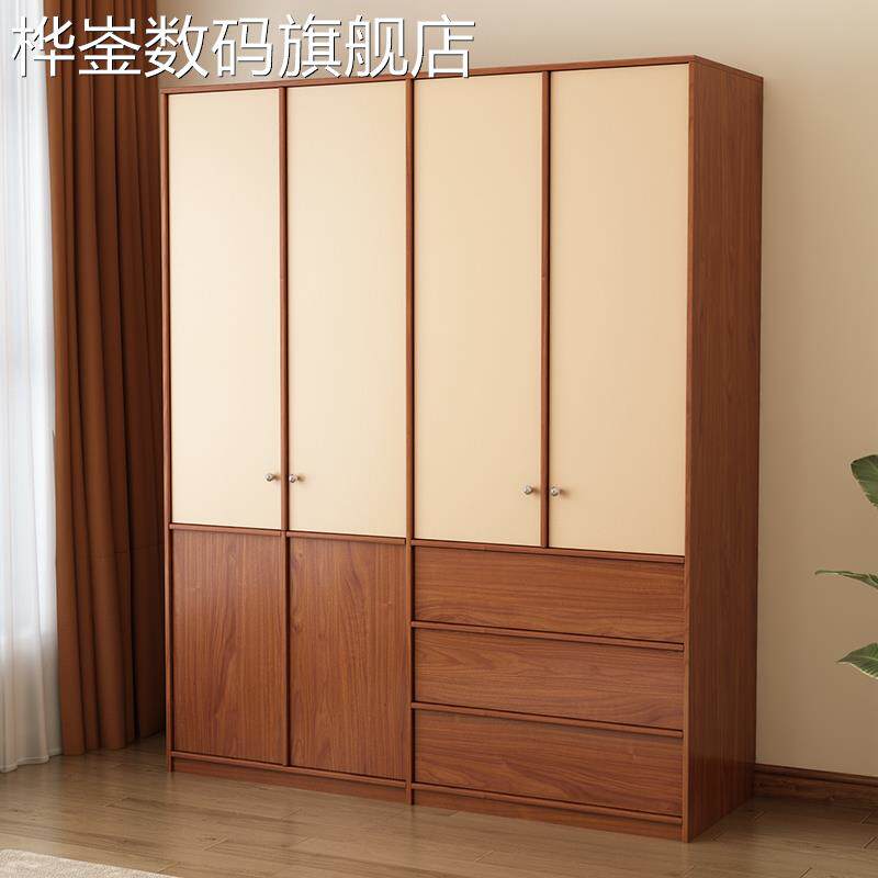 桦崟实木衣柜家用卧室收纳柜大容量组合衣橱中古风新款爆款靠墙储物柜床笠拉车
