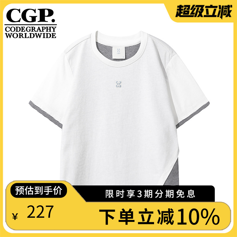 CODEGRAPHY韩国CGP女款25夏新款拼色短袖T恤衫上衣CBEUWTS502