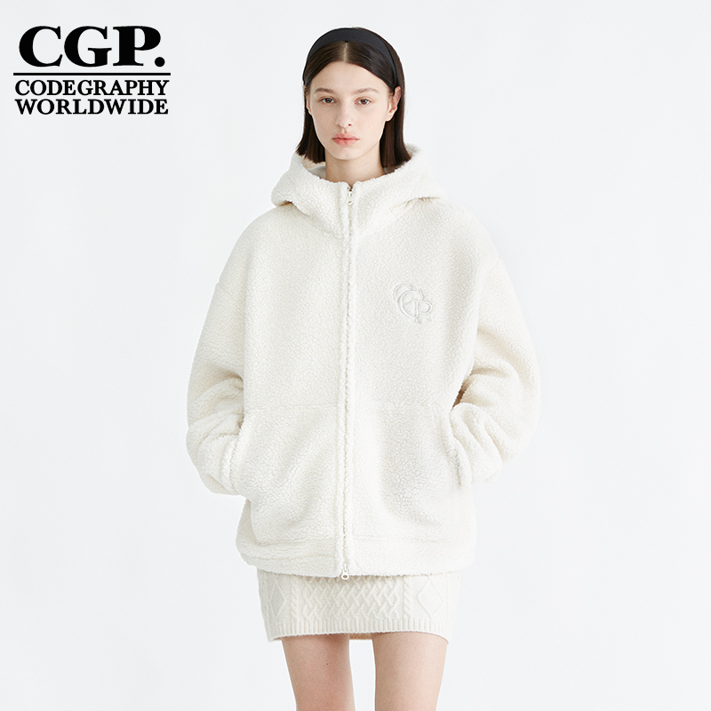 CODEGRAPHY 男女同款CGP春秋季休闲连帽宽松仿羊羔绒外套韩系上衣