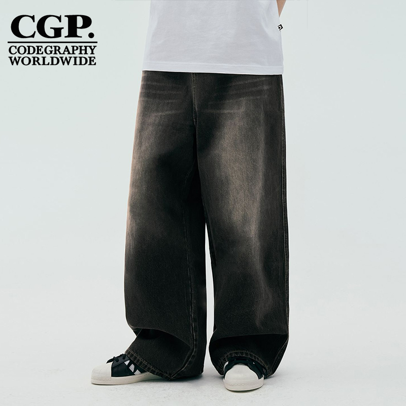 CODEGRAPHY韩国男女同款25新款复古水洗牛仔裤阔腿裤CBESUDP053