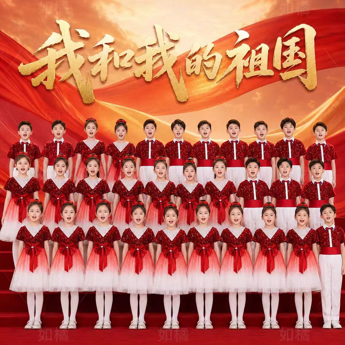 国庆儿童合唱演出服小学生爱国主民族服装/舞台装