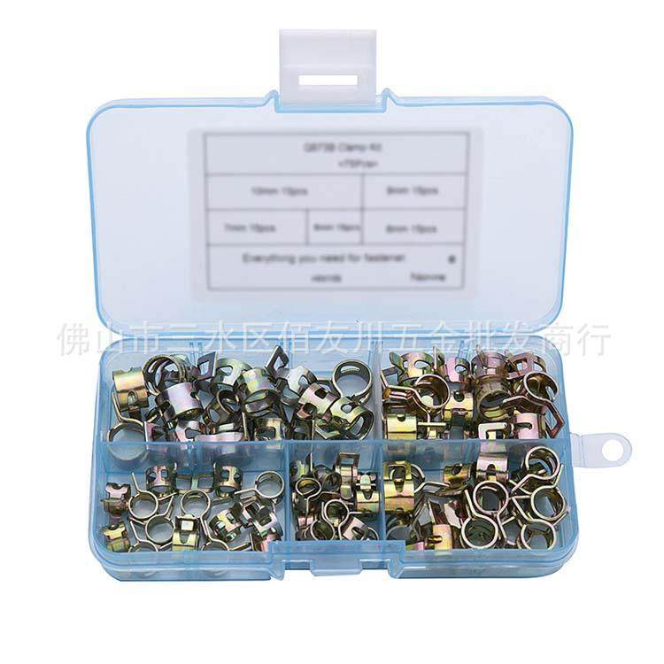 跨境货源 75PCS/set 镀彩锌弹性箍圈M6-10套装 弹性卡箍环箍套盒