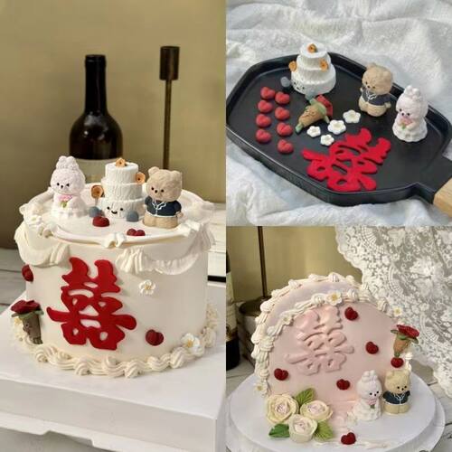 结婚订婚情侣小熊蛋糕装饰