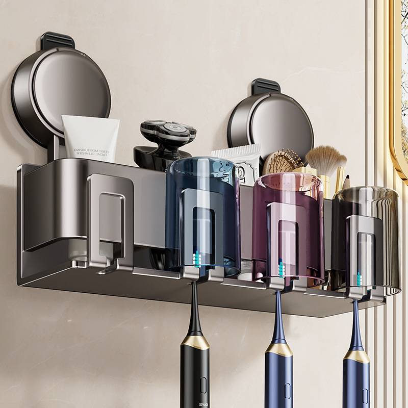 家用卫生间吸盘牙刷牙杯置物架免打孔挂墙式洗漱台漱口杯收纳神器