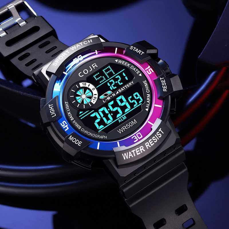 cojr手表男初中学生青少年男生运动专用夜光防水闹钟儿童电子手表