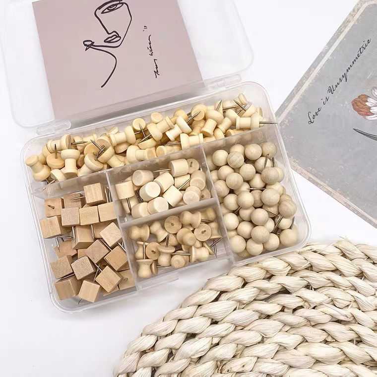 创意原木木质图钉实木软木板照片墙按钉工字钉幼儿园美术大头昌震