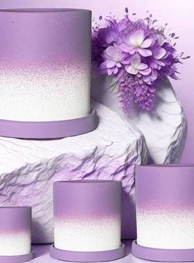 渐变紫色北欧红陶陶瓷有孔圆形花盆多肉植物盆栽透气盆陶盆带托盘