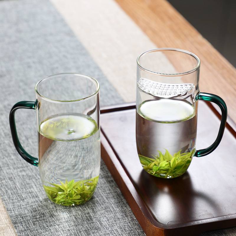 玻璃杯泡茶杯绿茶杯水杯带把过滤家用办公室女士茶水分离月牙杯