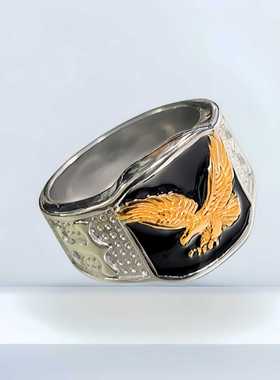 外贸欧美跨境爆款嘻哈HIPHOP饰品 不锈钢镀金展翅飞鹰霸气男士戒