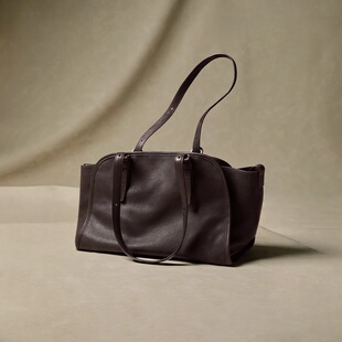 【奚梦瑶同款】裘&&真植鞣牛皮羊皮元宝保龄球包复古大容量通勤包