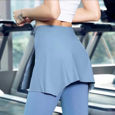 一片式遮臀裙运动裙罩女防走光披肩系腰裙跑步瑜伽健身显瘦半身裙