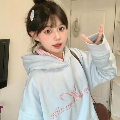 【无忧试穿】甜美字母连帽卫衣女