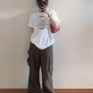 宽松设计感小众上衣 美式 复古樱桃印花纯棉短袖 t恤女2025新款 夏季