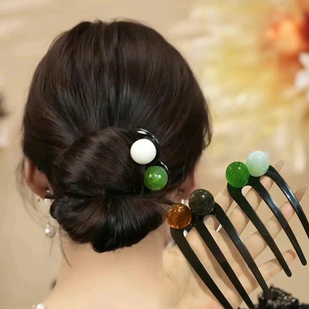 简约珠珠三齿发簪百搭盘发神器