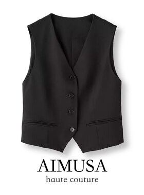 AIMUSA 24春夏极简风灰色西装马甲女新款设计感小众无袖坎肩马夹