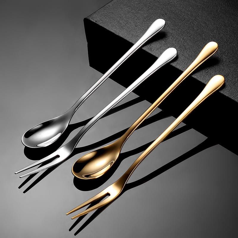 高颜值304不锈钢勺子咖啡搅拌勺金色甜品勺家用调味勺盐勺水果叉
