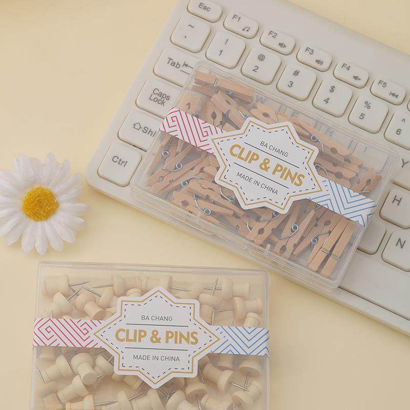 diy木头小夹子小号照片夹装饰 软木板工字钉按钉办公家居原木色夹