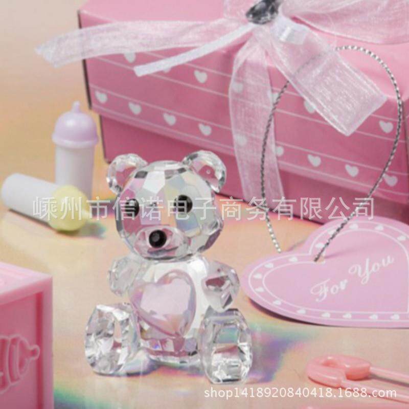 宝宝庆生礼品 粉色水晶泰迪熊摆件 水晶镇纸 水晶礼品