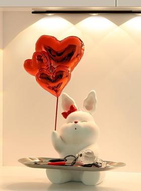 可爱兔子摆件玄关托盘钥匙收纳客厅桌面家居软装饰品送人礼物圣诞