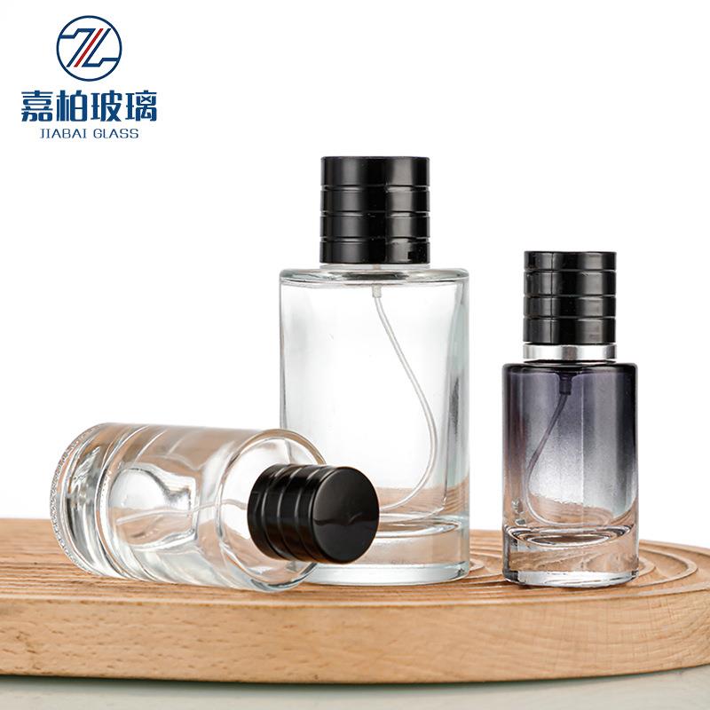 便携小样瓶30ml50ml圆形香水瓶化妆水分装瓶透明玻璃按压喷雾瓶