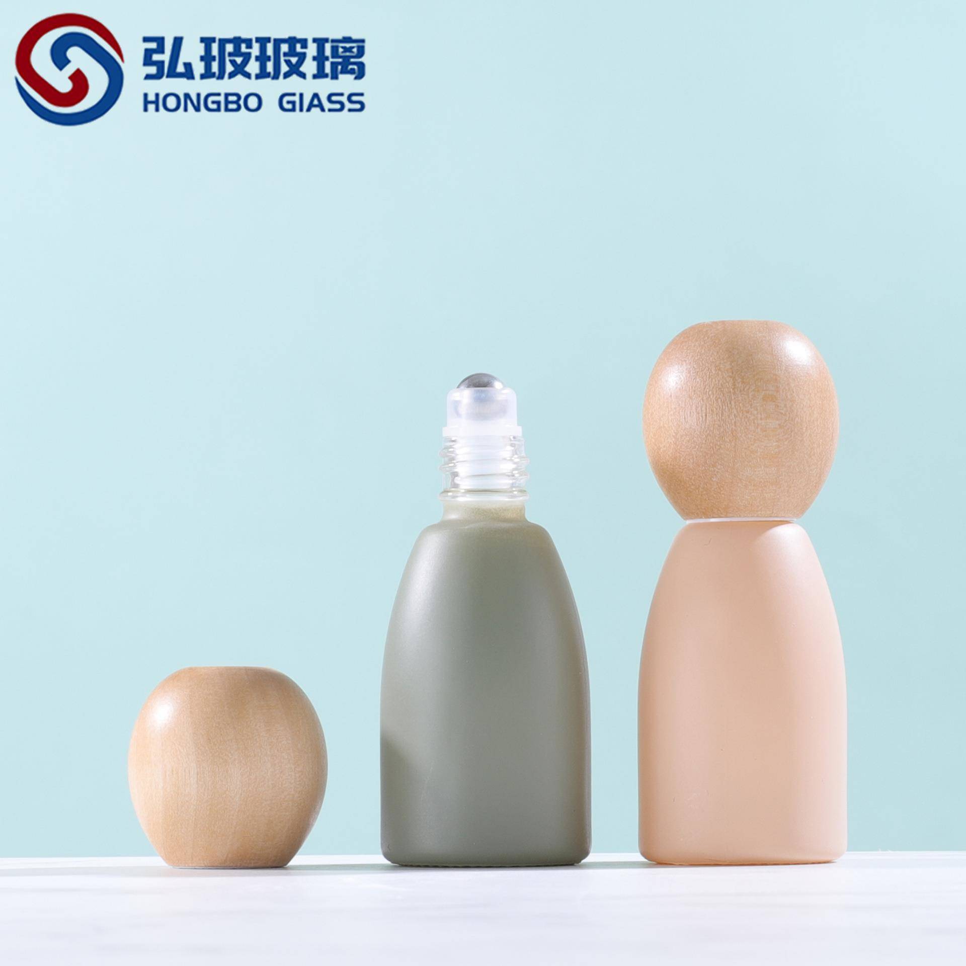 跨境现货12ml莫兰迪榉木圆盖滚珠瓶玻璃精油瓶香水瓶唇油瓶走珠瓶