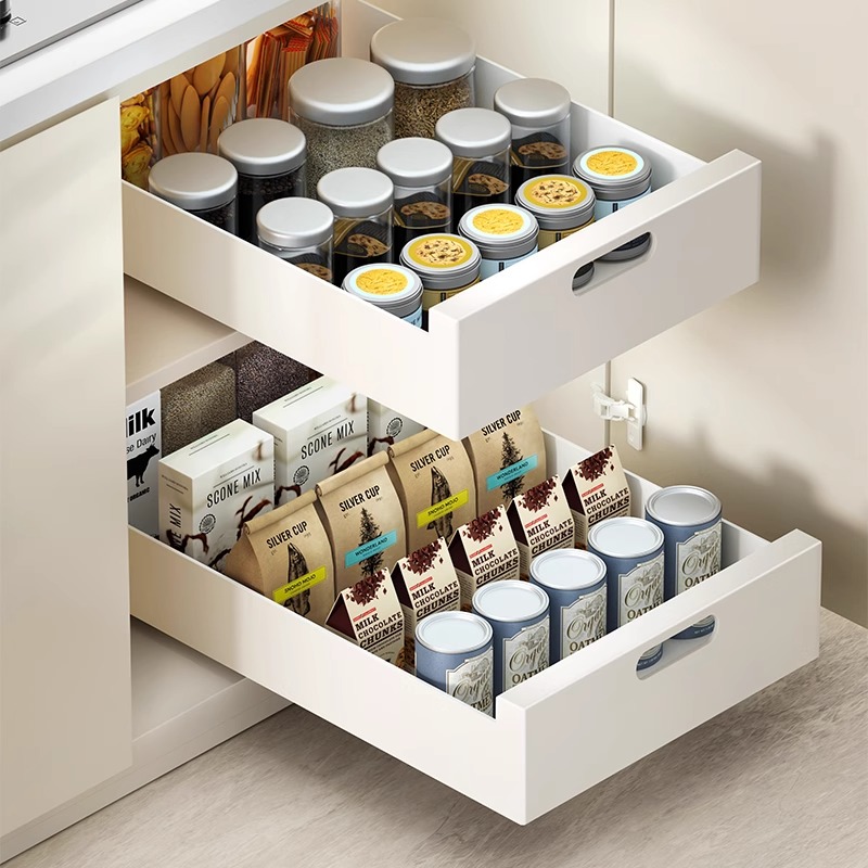 免打孔厨房整体橱柜轨道托 托盘抽屉滑轨下水槽放调料置物架抽拉