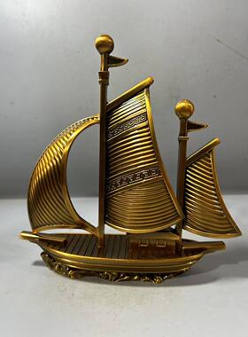 黄铜一帆风顺家居帆船工艺礼品摆饰客厅办公室桌面装饰品茶宠酒柜