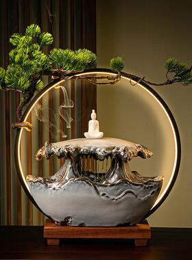 创意喷泉流水器加湿中式玄关招财桌面雾化摆件乔迁开业礼品