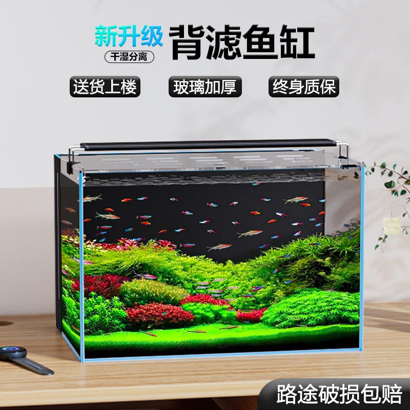 超白鱼缸背滤一体式循环方缸海缸小型桌面干湿分离生态造景金鱼缸
