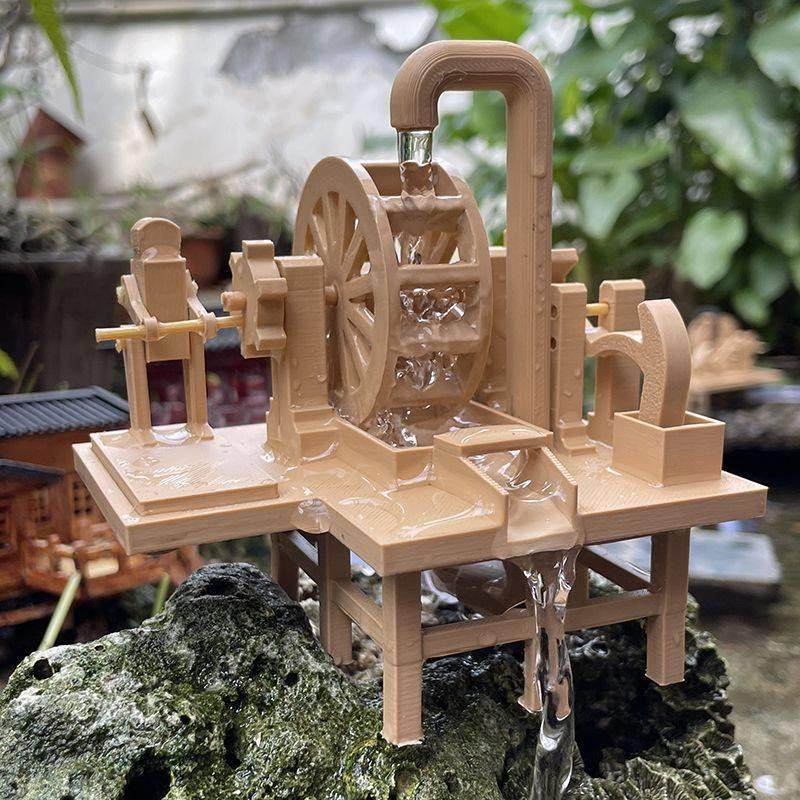 古法水车流水摆件造景循环水增氧假山鱼池可用水风车