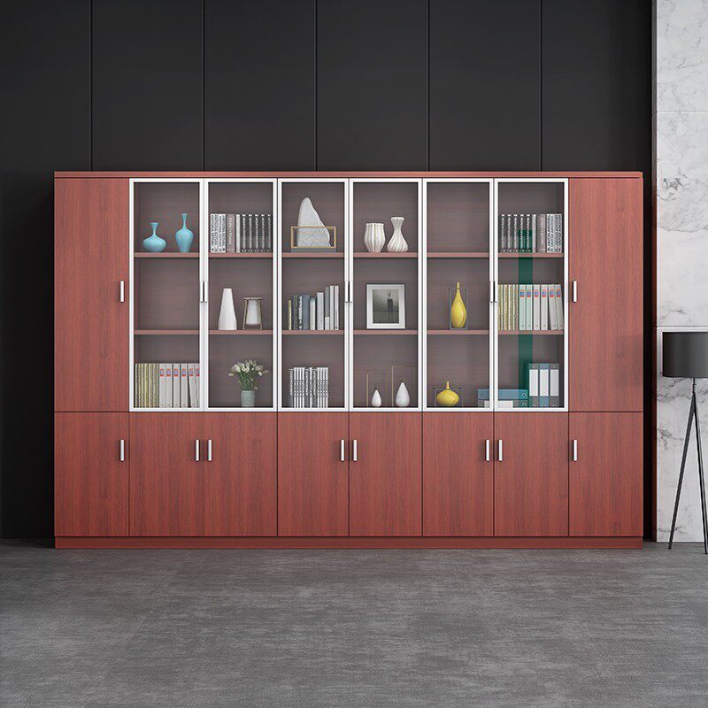 文件柜木质 资料柜档案储物柜板式书柜架落地玻璃带门办公室柜子