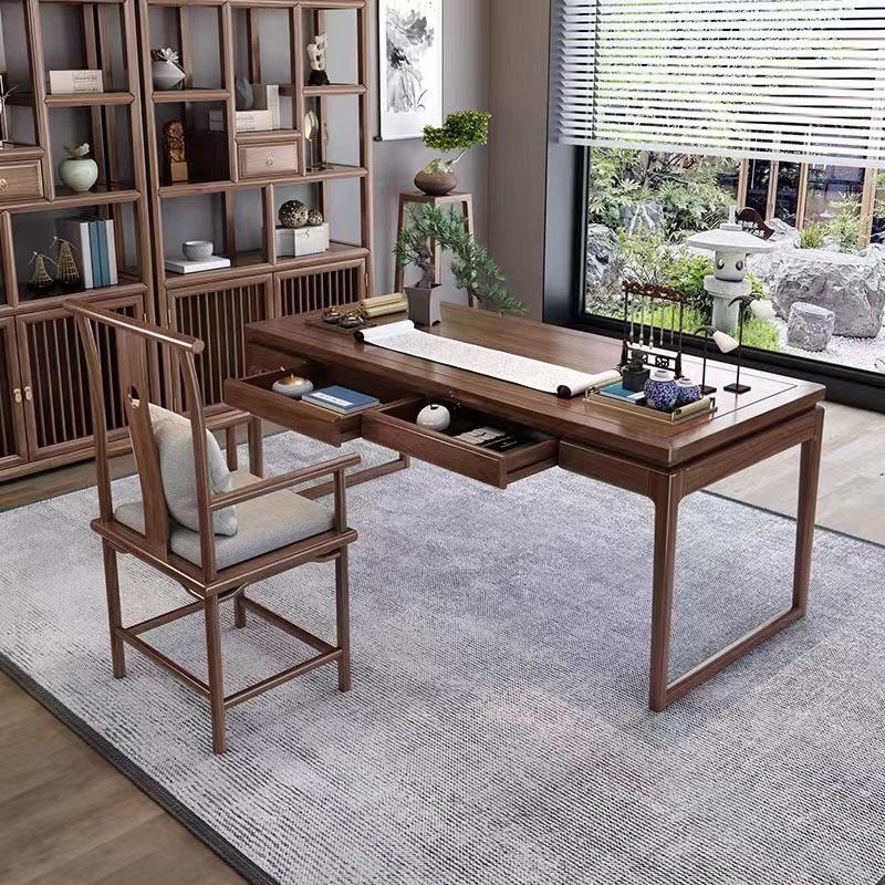 新中式实木书桌老榆木书法桌家用书画桌办公桌画案国学桌椅组合