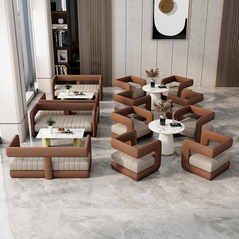 美容会所酒店大堂接待会客沙发桌椅卡座商务办公休闲洽谈室休息区
