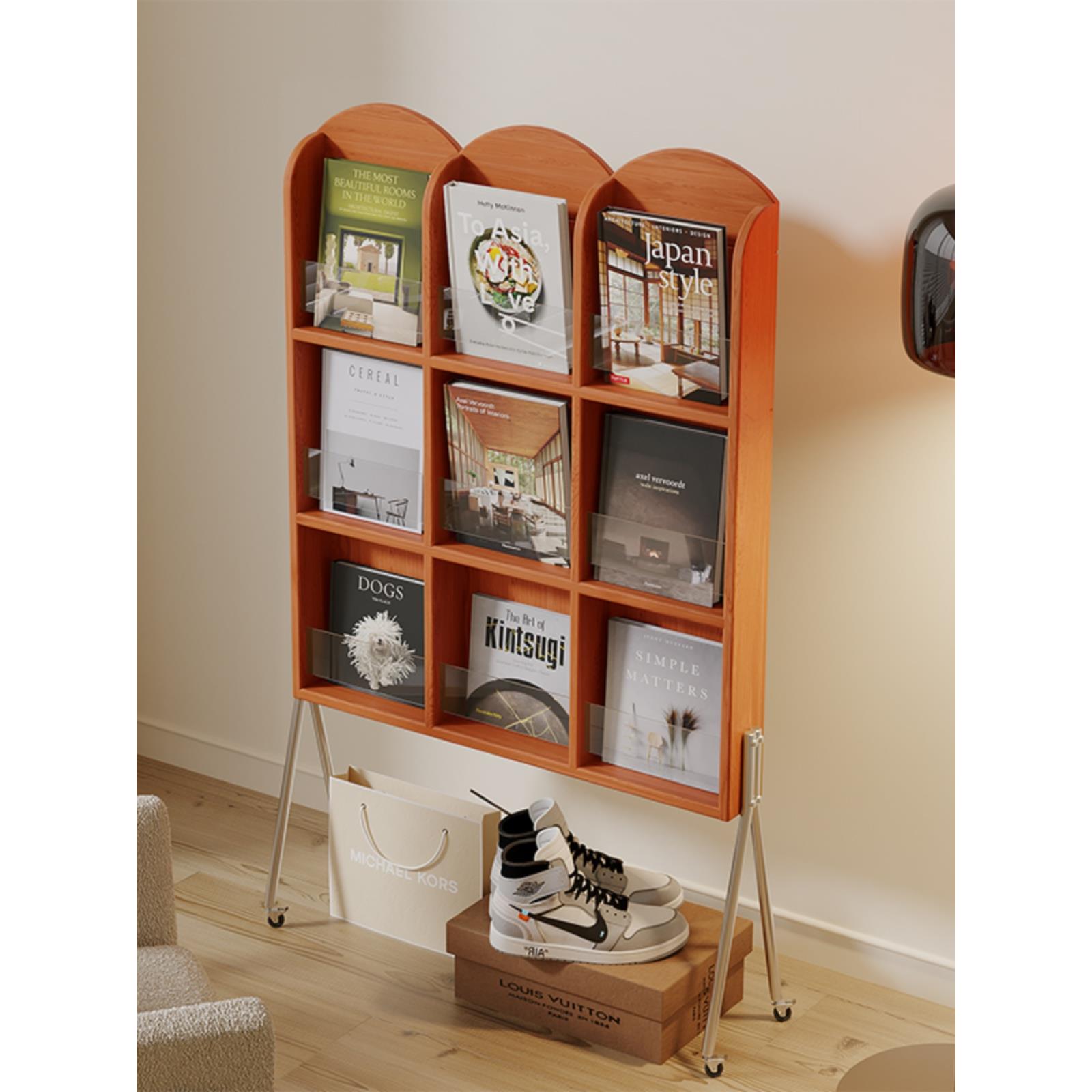 复古实木杂志架小户型客厅阳台阅读展示架法式简约报刊收纳架书架