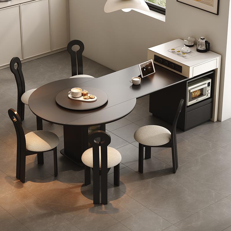 岛台餐桌一体家用可伸缩多功能方圆两用小户型储物简约复古中导台