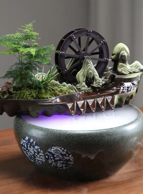 流水摆件循环水生财创意客厅家居装饰品办公室招财风水轮开 业礼