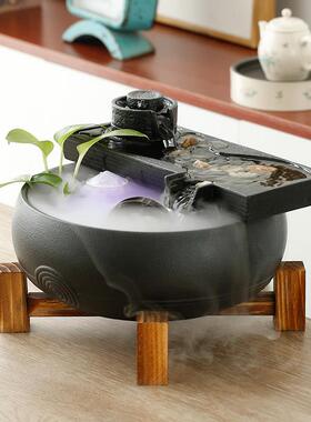 流水摆件风水轮时来运转生财茶室公司雾化加湿USB新中式造景装饰