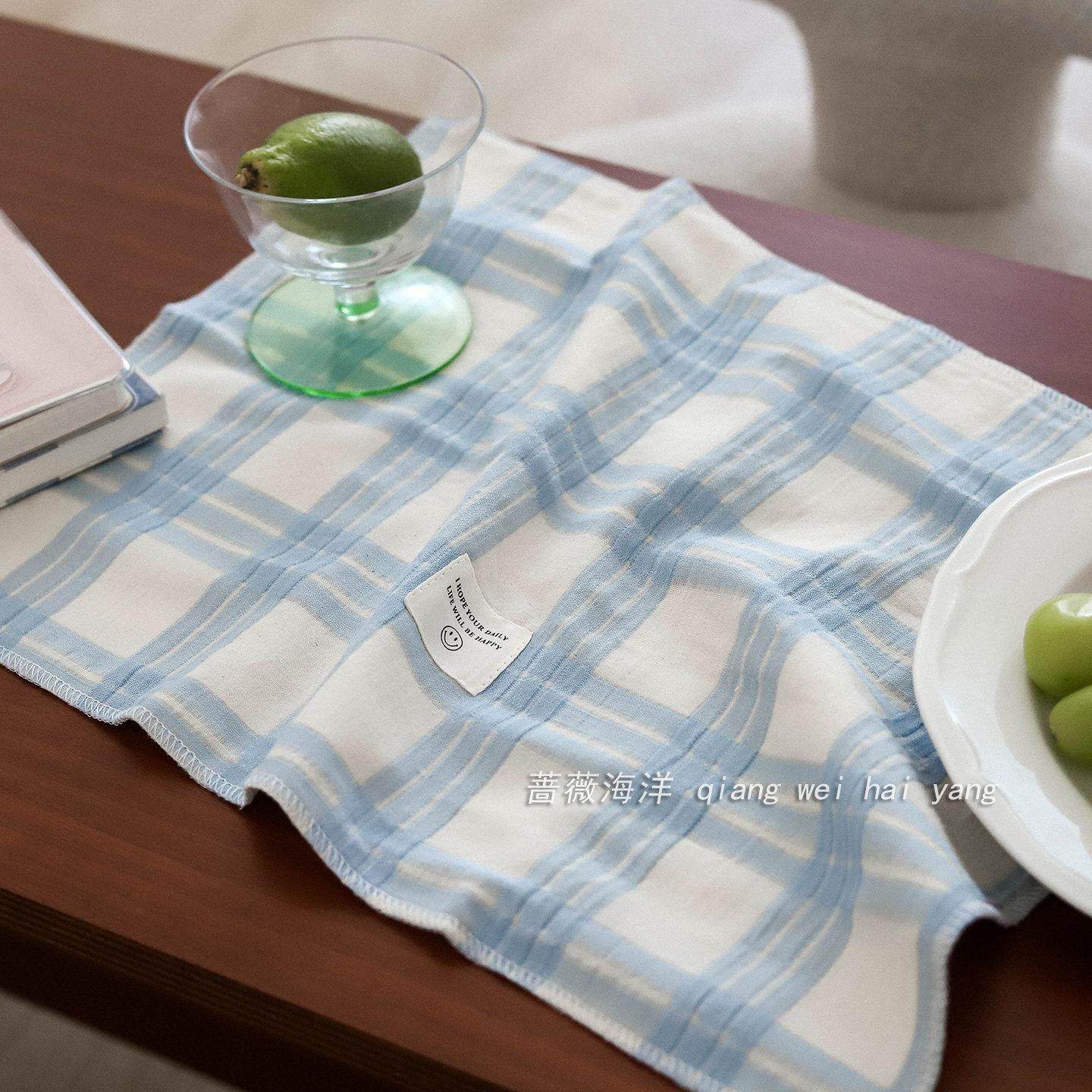 韩风奶蓝格子餐垫 ins寝室装饰布文艺氛围感隔热餐巾拍照道具背景,居家布艺,餐垫,淘宝优惠券,粉丝福利购,淘宝优惠卷