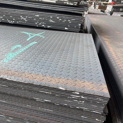 镀锌花纹钢板3/4/5/6/10mm扁豆压花铁板定制平板钢盖板斜坡防滑板