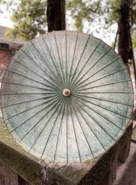 许家油纸伞渐变青色复古杂草做旧古风晴雨两用道具桐油老式雨伞