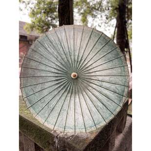 许家油纸伞渐变青色复古杂草做旧古风晴雨两用道具桐油老式雨伞