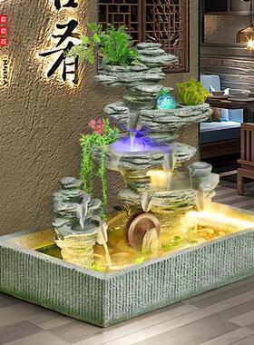 户外鱼池假山造景观客厅阳台流水喷泉瀑布装饰庭院鱼池循环水摆件