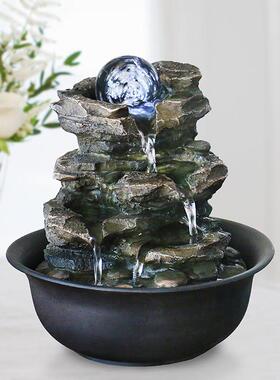 简约假山流水喷泉桌面小摆件乔迁开业送礼品办公桌风水球水景摆设