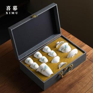 整套盖碗泡茶器白瓷家用开业送礼品定制logo 高档功夫茶具礼盒套装