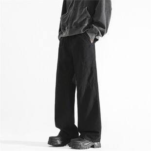 美式复古灰色工装裤男款直筒显高显瘦裤子cleanfit弯刀微喇牛仔裤