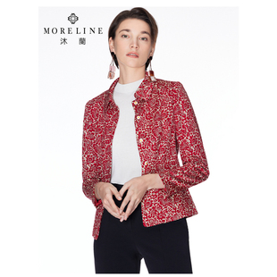 MORELINE沐兰春秋轻奢复古印花翻领女修身显瘦短外套