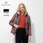 沐兰商场同款 设计感印花保暖羽绒服女冬连帽白鸭绒御寒服