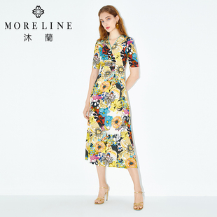 MORELINE商场同款连衣裙女妙趣印花减龄显瘦气质优雅知性