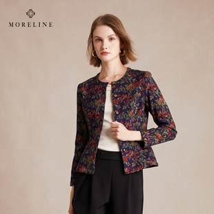 沐兰商场同款法式轻奢印花短外套女2026年春新款简约圆服修身上衣